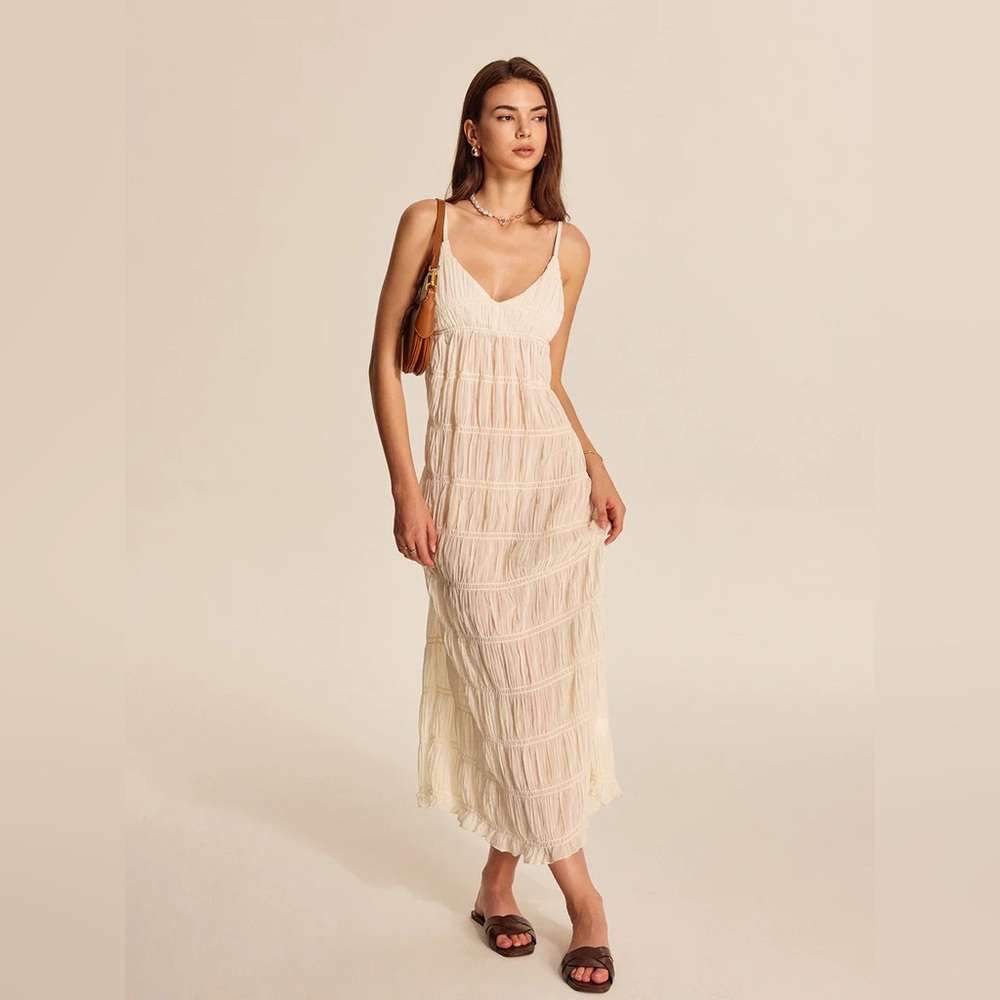 Semi-Sheer Strappy Pleated Dress